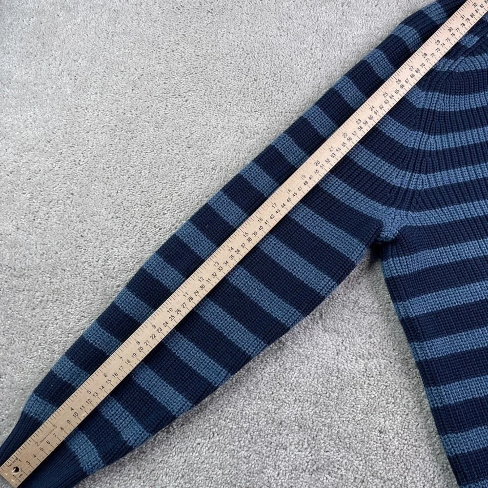 LL Bean Sweater Mens XL Tall Blue Stripes Crewneck Heavy Cotton Chunky Fisherman